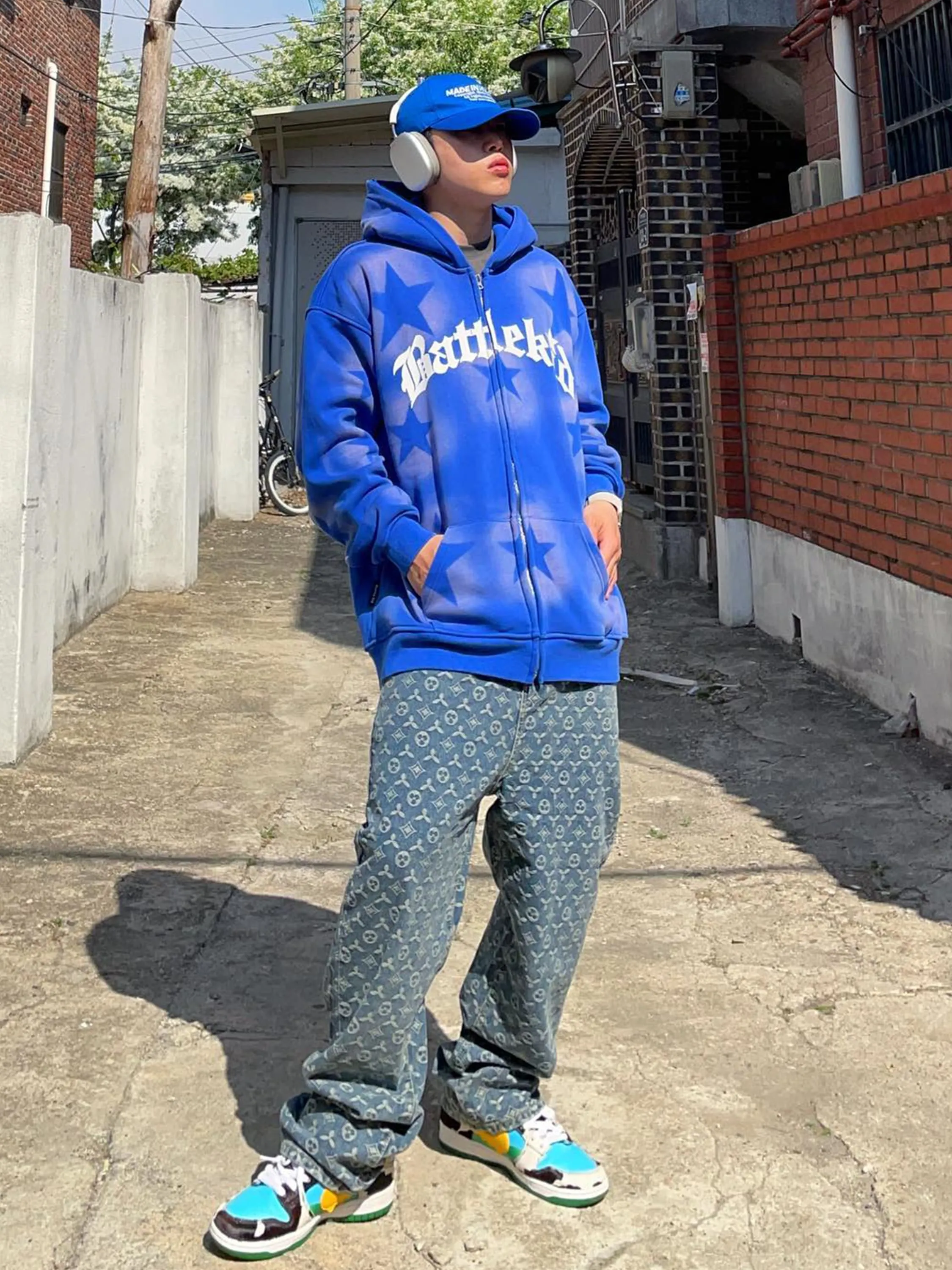 1984 Star Letter Print Zipper Hoodie Jacket - 1540
