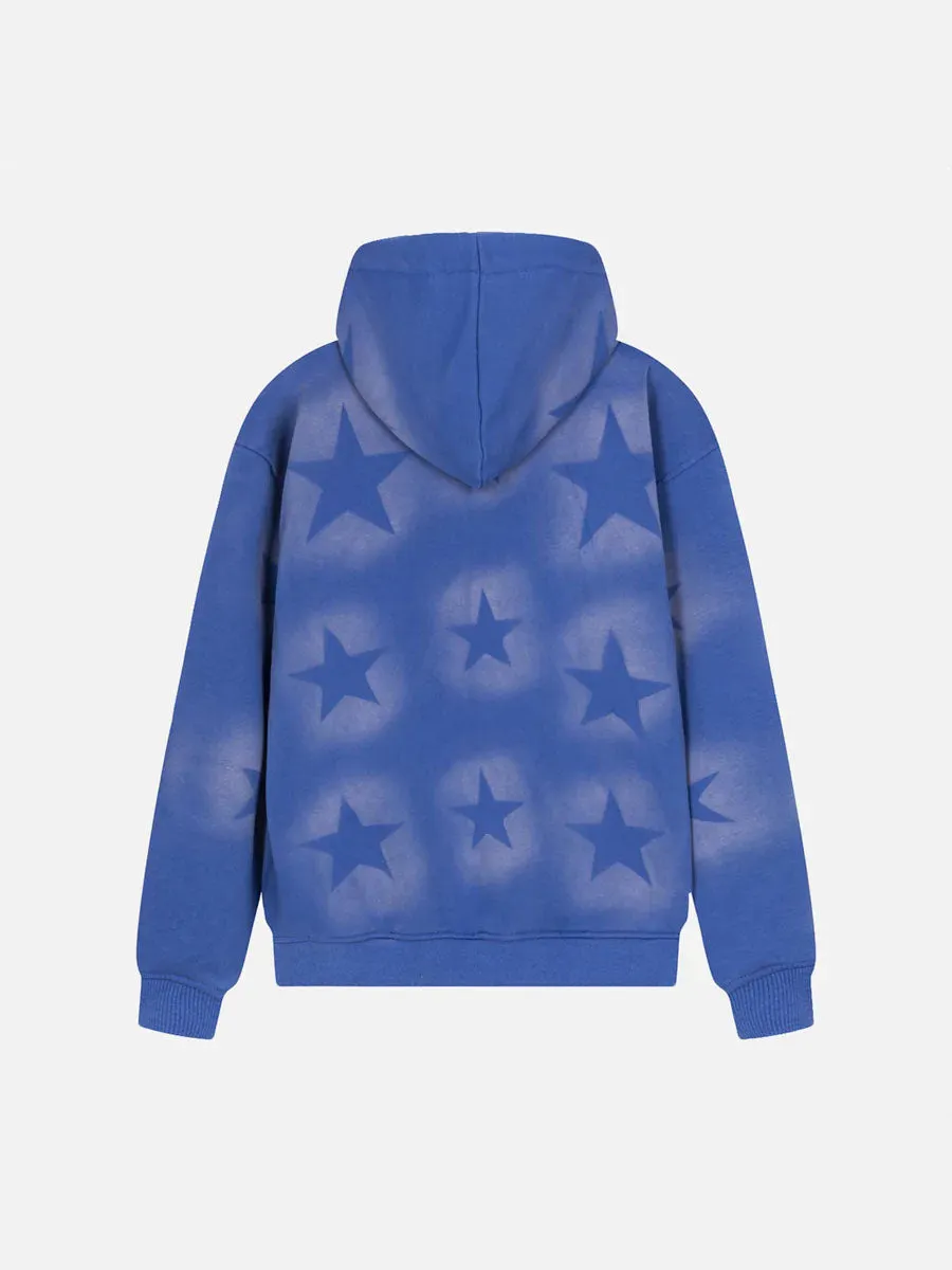 1984 Star Letter Print Zipper Hoodie Jacket - 1540
