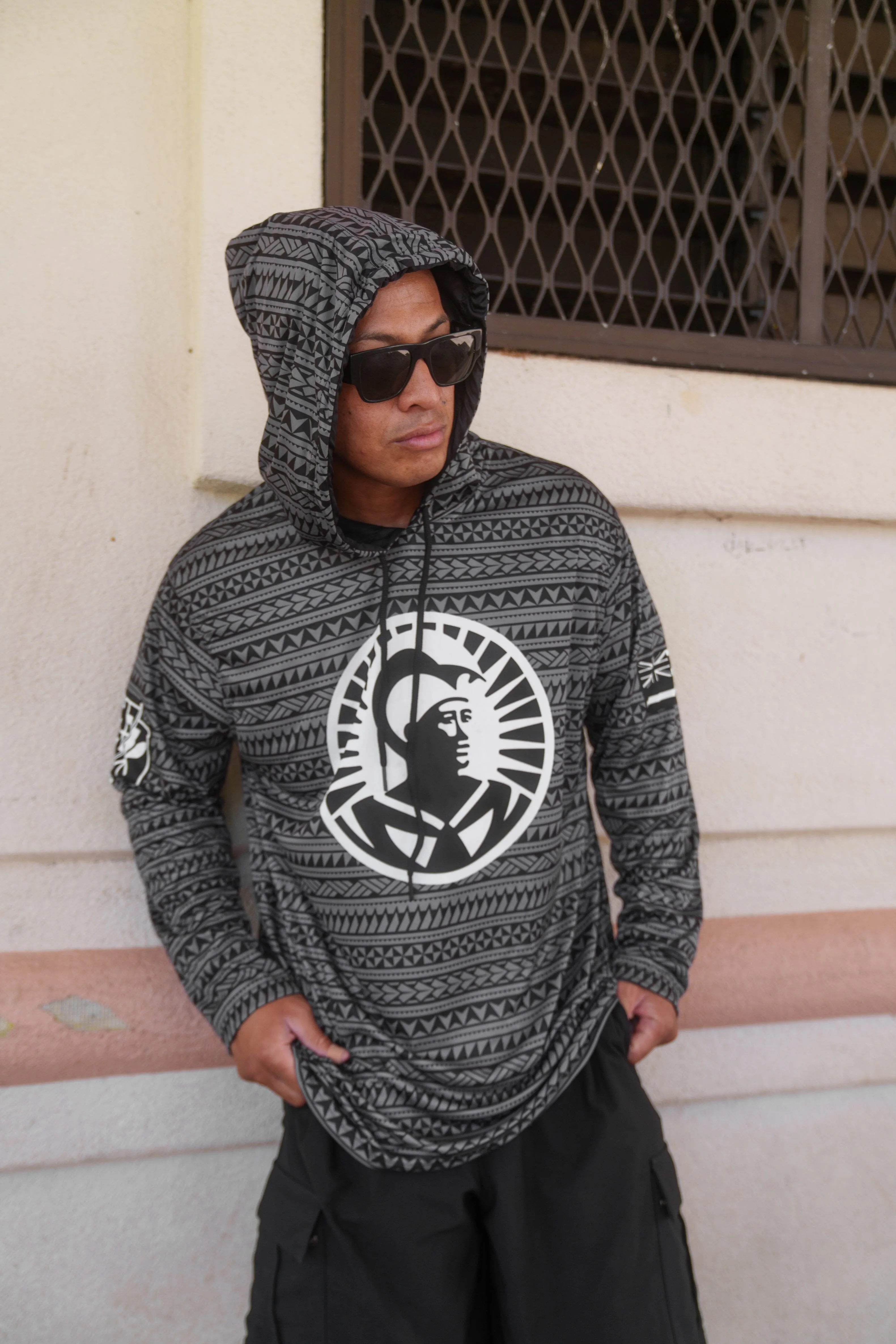 BLACK & GRAY TRIBAL ALOHA FESTIVAL HOODIE