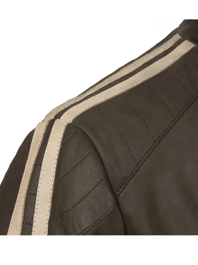 Chocolate Brown Stripes Biker Leather Jacket