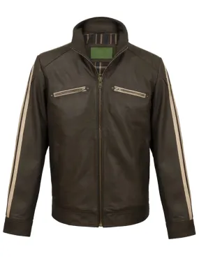 Chocolate Brown Stripes Biker Leather Jacket