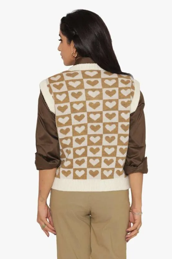 Classic Block Heart Charm Self-Design Sweater