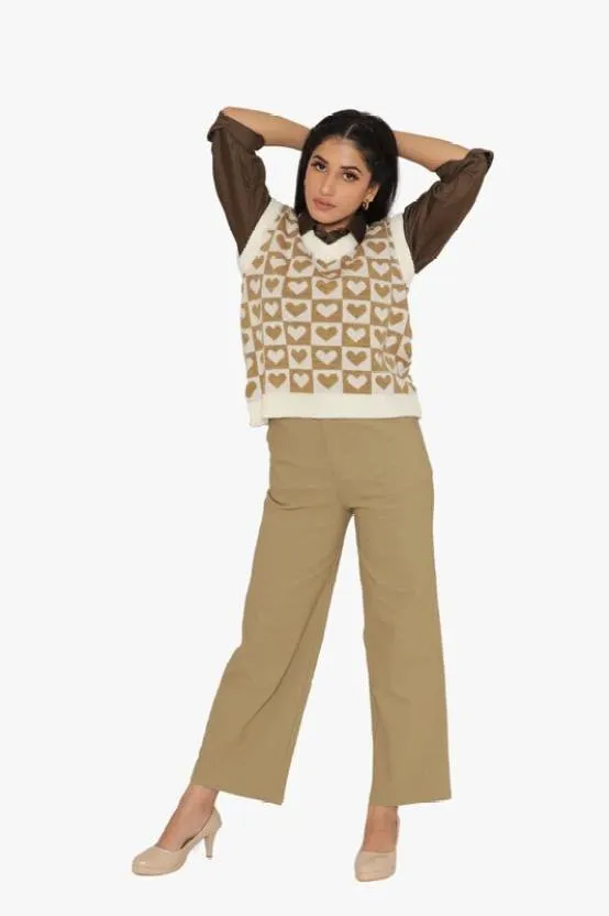Classic Block Heart Charm Self-Design Sweater