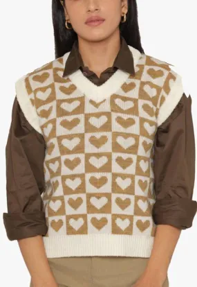 Classic Block Heart Charm Self-Design Sweater
