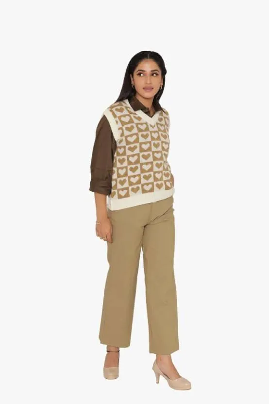 Classic Block Heart Charm Self-Design Sweater