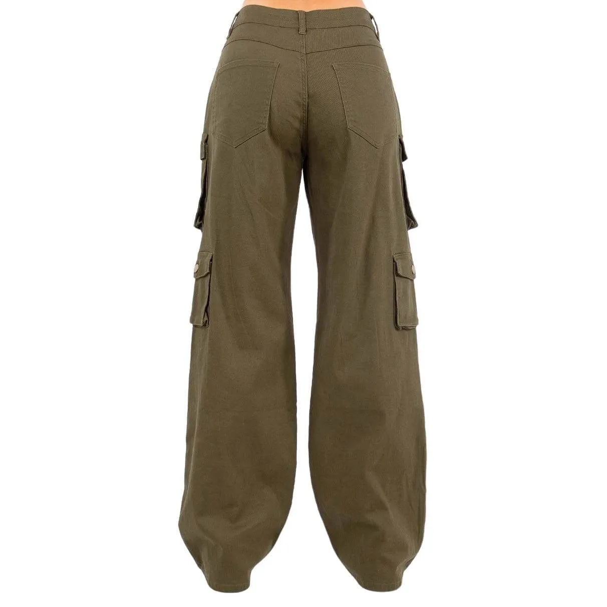 Curvy High Waist Wide Leg Pocket Cargo Pants- RJH30589P