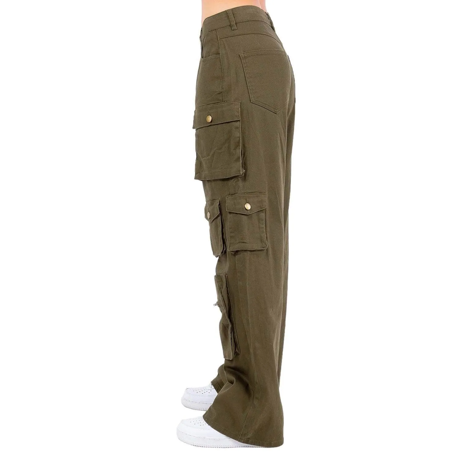 Curvy High Waist Wide Leg Pocket Cargo Pants- RJH30589P