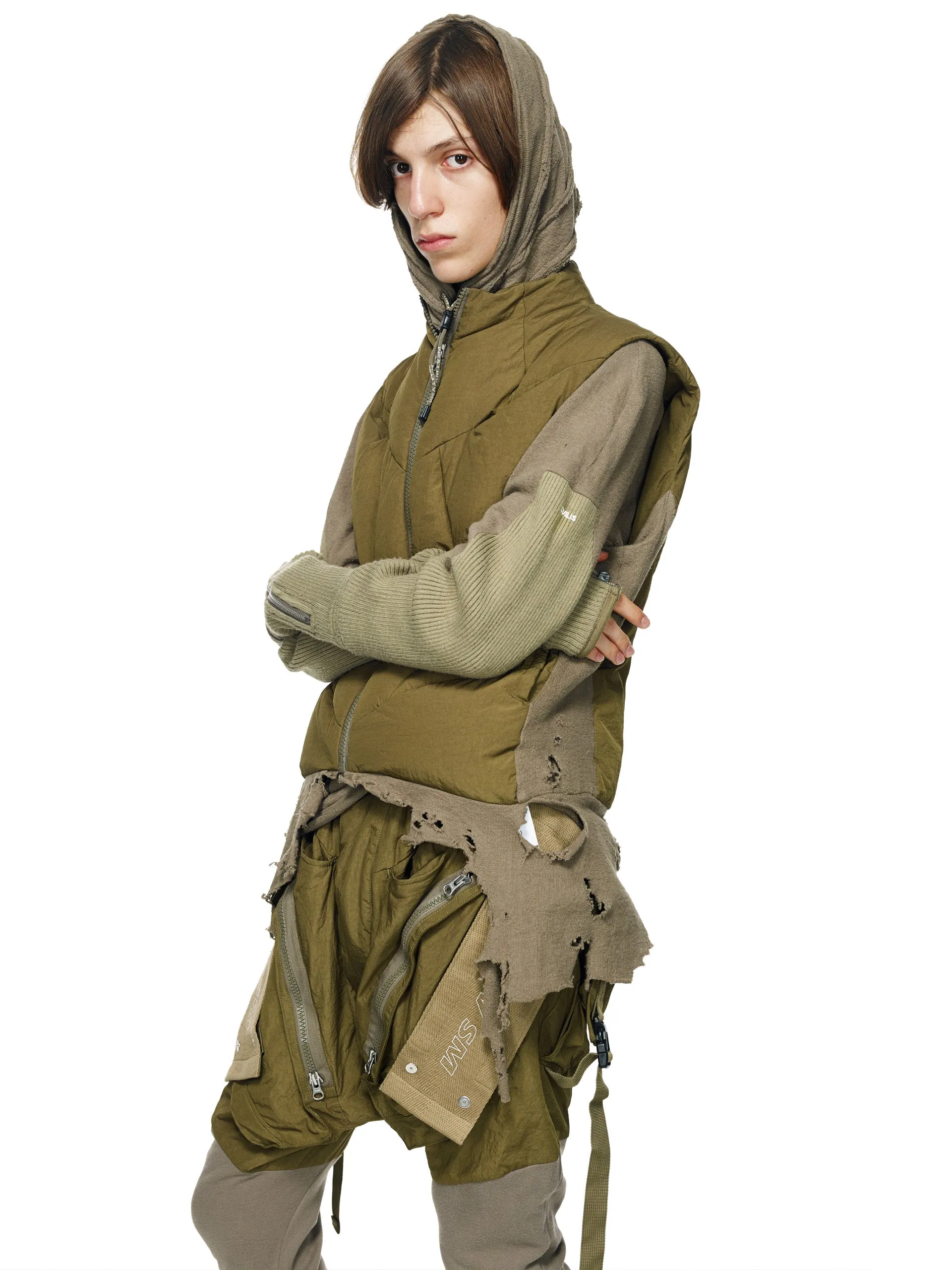 GEO-CUT DISTRESSED HEM DOWN VEST