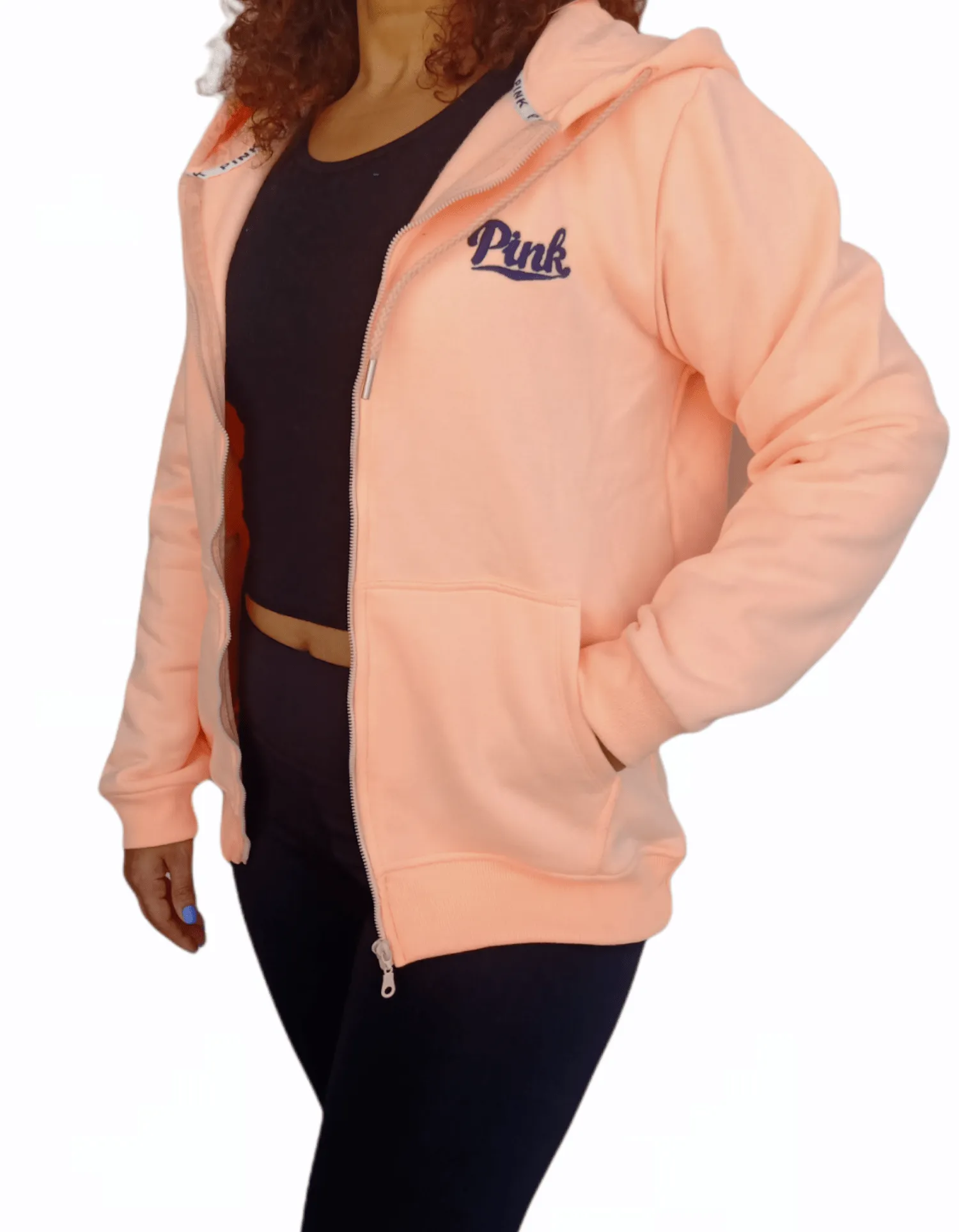 PINK Women Hoodie Jacket - Neon Saumon