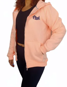 PINK Women Hoodie Jacket - Neon Saumon
