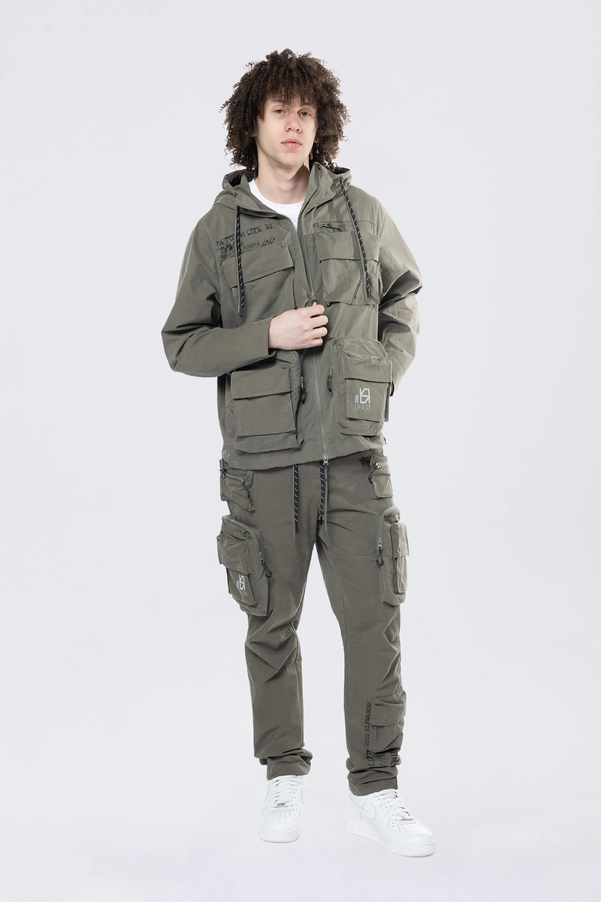 Utility Cargo Windbreaker Pants - Thyme